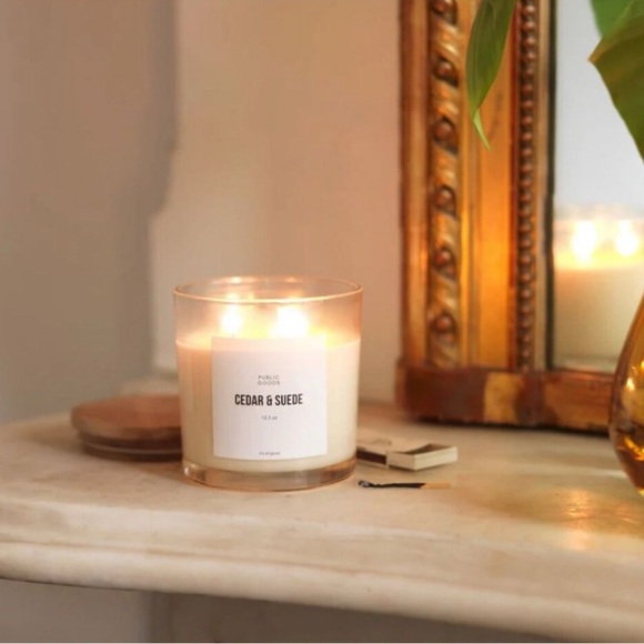 Public Goods Vegan Cedar & Suede Soy Candle 12.3oz with 3 wicks - Picture 2 of 6